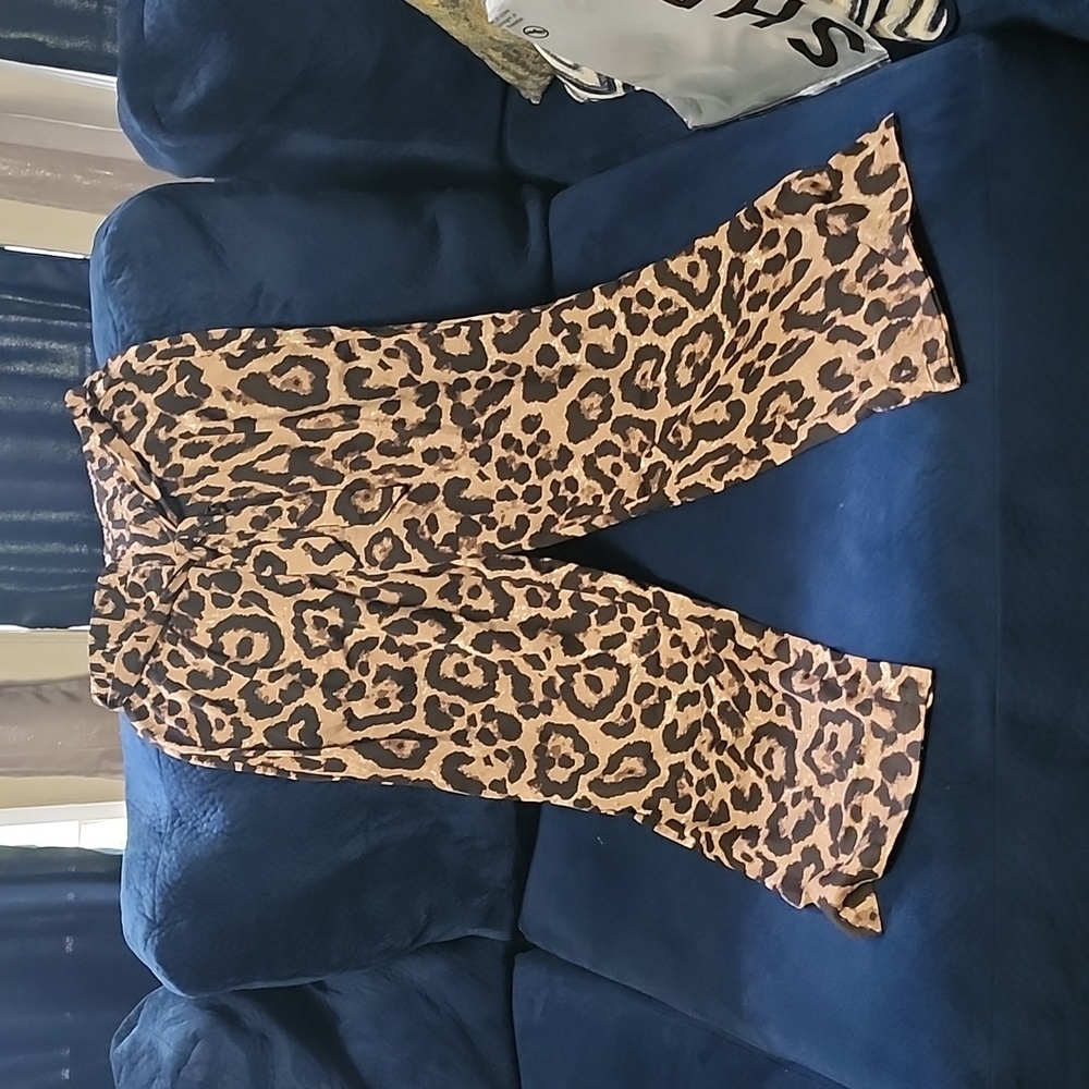 Brown Cheetah print rayon pants size L
